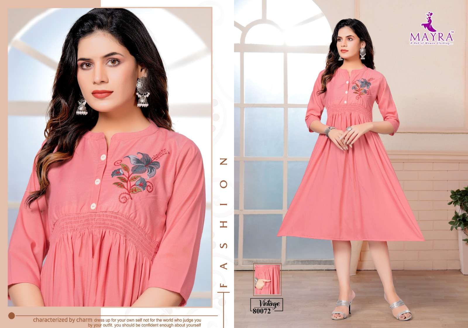 MAYRA - VINTAGE - FANCY BOMBAY VISCOSE LYCRA FABRICS EMBROYDREY WORK UMBRELLA TOP WITH SMOKE WORK CONCEPT-80072